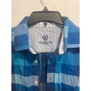 Bugatchi Austin Russell Plaid Button Down‎ Shirt Mens Medium Blue